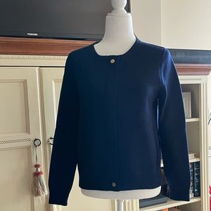 J Crew Marino wool navy sweater/jacket with gold snaps detail.